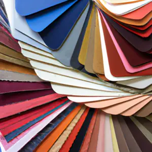 A pile of colorful fabric swatches, arranged in a fan shape.