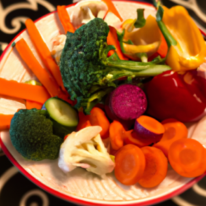 A picture of a plate full of healthy, colorful vegetables.
