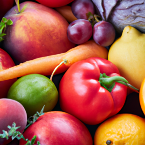 A close-up of a variety of fresh organic fruits and vegetables.