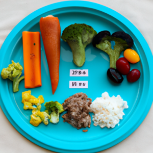 A colorful plate of healthy, balanced food showing proper portion sizes.