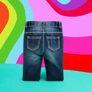 Suggestion: A pair of jeans with a pear-shaped silhouette in the center of a colorful background.