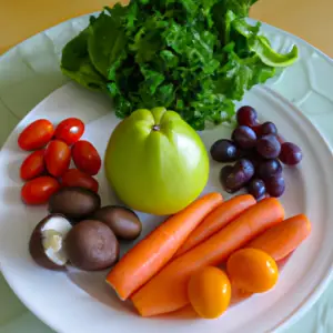 A plate of assorted colorful fruits and vegetables.
