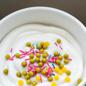 A bowl of yogurt with probiotics capsules sprinkled on top.