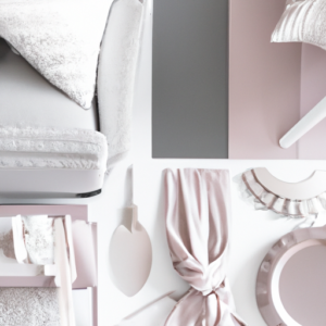A monochrome color palette of soft pastel hues with hints of metallic accents.