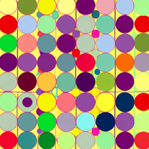 A colorful abstract pattern of interconnected circles and triangles.