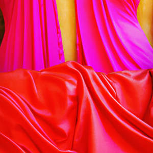 Suggested Prompt: A close-up of a designer dress in a bright and vibrant color.