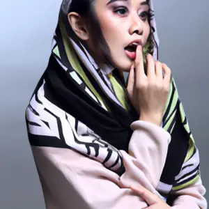 A woman wearing a scarf in a variety of creative ways.