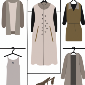 A neutral-colored fashion wardrobe with a variety of textures and silhouettes.