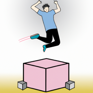 A person jumping from a low box to a higher box with a burst of energy.