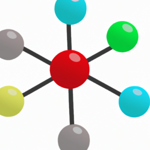 A colorful diagram of molecules connected in a web-like structure.