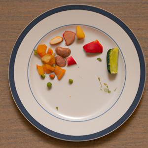 A plate with a half-filled portion of healthy food items.