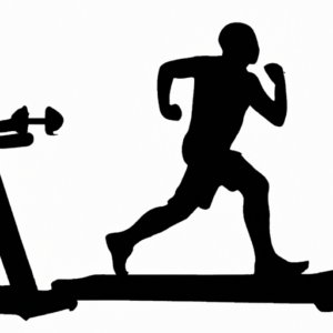 Suggestion: A silhouette of a person running on a treadmill with weights in their hands.