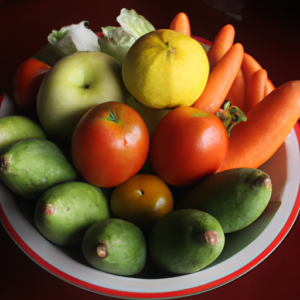 A plate of colorful vegetables and fruits.